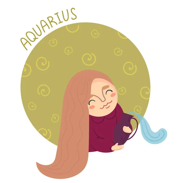 Cute zodiac sign - aquarius. Vector illustration — Stock Vector