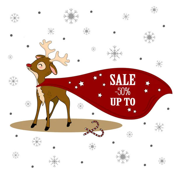 Kerstmis verkoop. Xmas herten met banner. — Stockvector