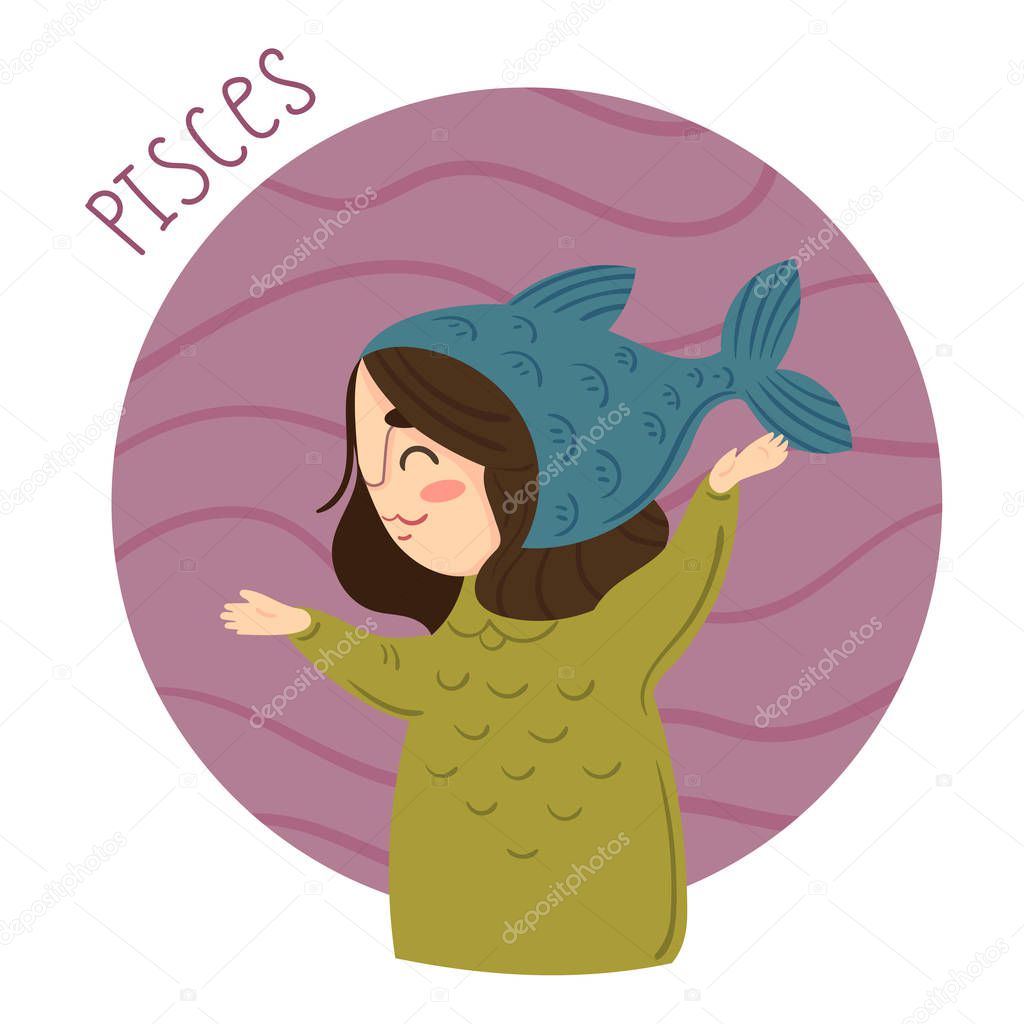 Cute zodiac sign - Pisces. Vector illustration