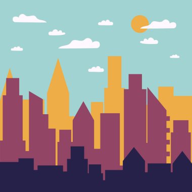 Renk gün şehir panorama siluet.