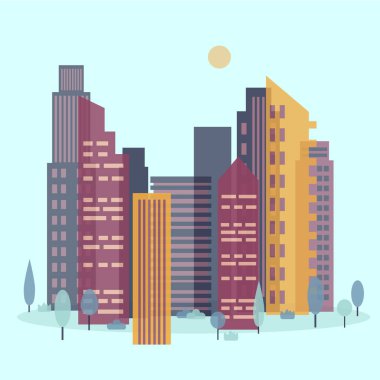 Gün cityscape. Manzarası ile güneş