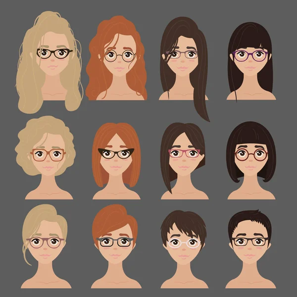 Hermosa colección de mujer en gafas — Vector de stock