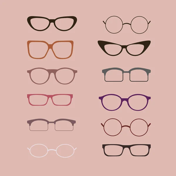 Um conjunto de óculos isolados. Modelos de óculos vetoriais — Vetor de Stock
