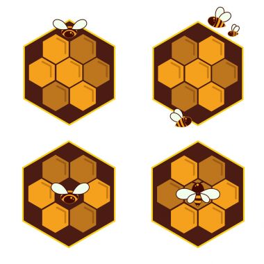 Petek ve arı kroki simgeler kümesi. Logo vektör