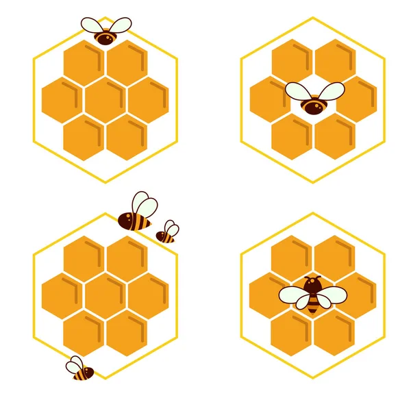 Set of honeycomb and bee sketch icons. Logo vector — Stock Vector