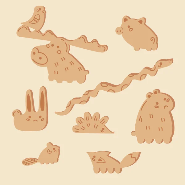 Piezas para juego de equilibrio de pila de madera. Animales. — Vector de stock