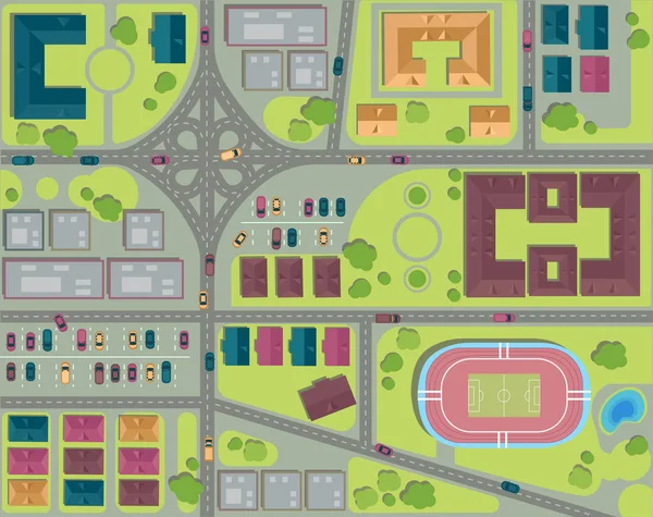 都市平面図です。上からの眺め。空中 — ストックベクタ