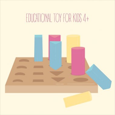 Ahşap geometrik formlar pegboard oyunu renkli