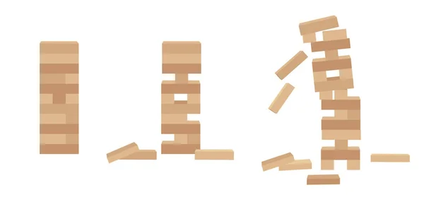 塔ゲーム ジェンガをセットします。木製のブロック ゲーム — ストックベクタ