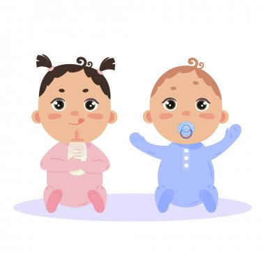 Yeni doğan bebek kız ve erkek birlikte oturan