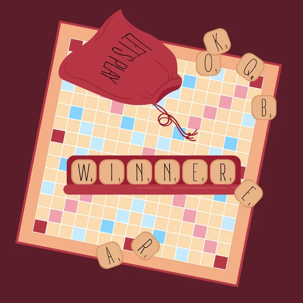 Wooden game. Words from tile letters. Winner — Stock Vector