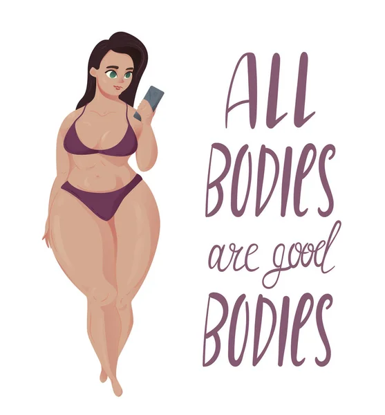 Happy plus size girl. Conceito de corpo positivo . —  Vetores de Stock