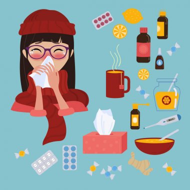 Genç kız soğuk grip veya virüs yakaladı. Hastalık tedavisinde