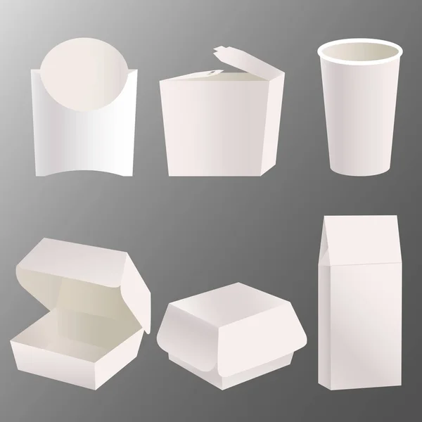 Set di cibo da asporto vuoto design mockup scatola — Vettoriale Stock