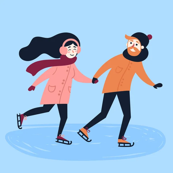 Les jeunes couples amoureux font du patinage artistique — Image vectorielle