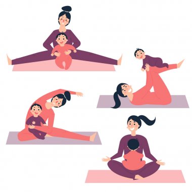 Yoga egzersizleri ile bebek. Kadın germe