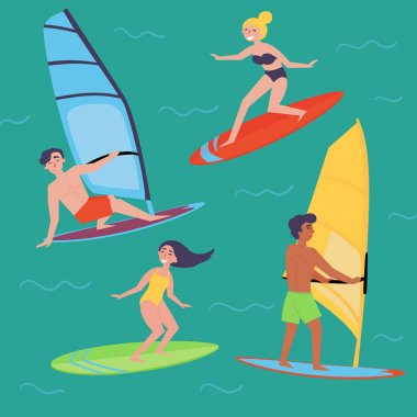 Yaz su plaj doğa sporları. Rüzgar Sörfü