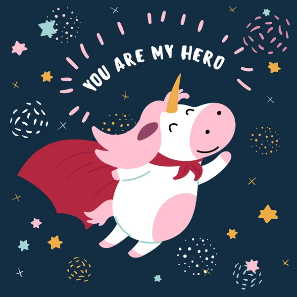 Vache en masque et manteau de super-héros. Tu es mon héros. — Image vectorielle