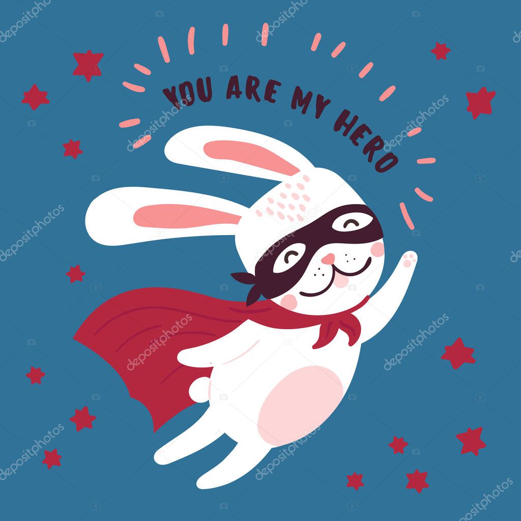 Rabbit in superhero mask and cloak.You are my hero