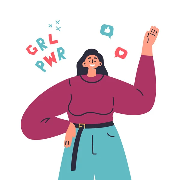 Feliz joven woman.Girl power.Feminism concepto — Vector de stock