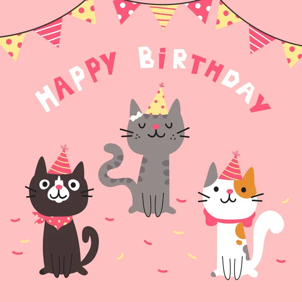 Conjunto de diferentes dibujos animados cats.Happy Cumpleaños — Vector de stock