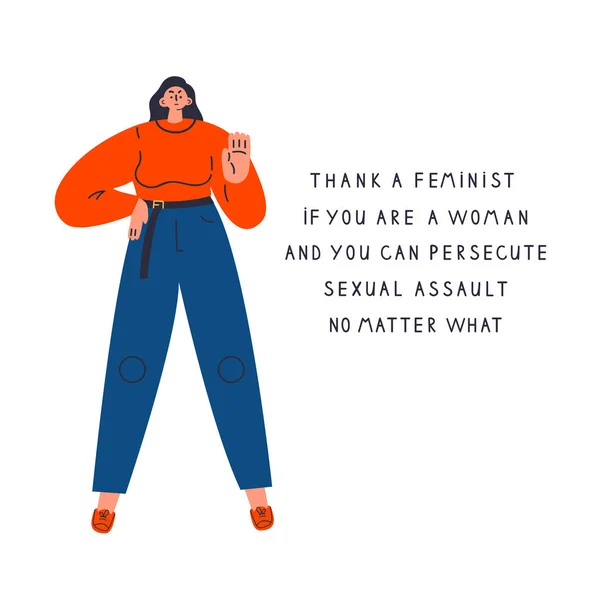 Уверенная Женщина Говорит Сексуальному Насилию Женщин Права Спасибо Феминистскому Плакату — стоковый вектор
