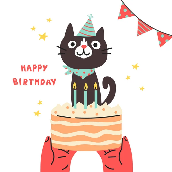 Pet Birthday Party Cat Festival Cap Happy Birthday Learning Lovely — стоковый вектор