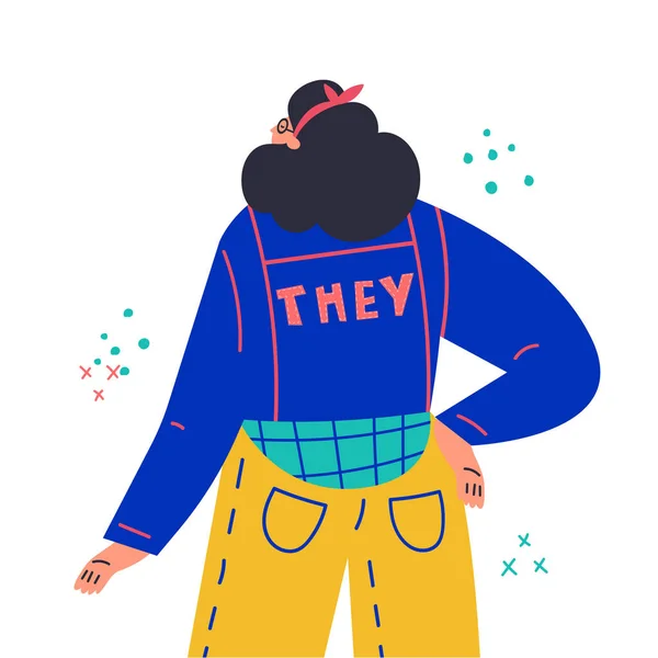 Νεαρή Γυναίκα Στέκεται Κοιτάξτε Από Πίσω Επιγραφή Είναι Jacket Gender — Διανυσματικό Αρχείο