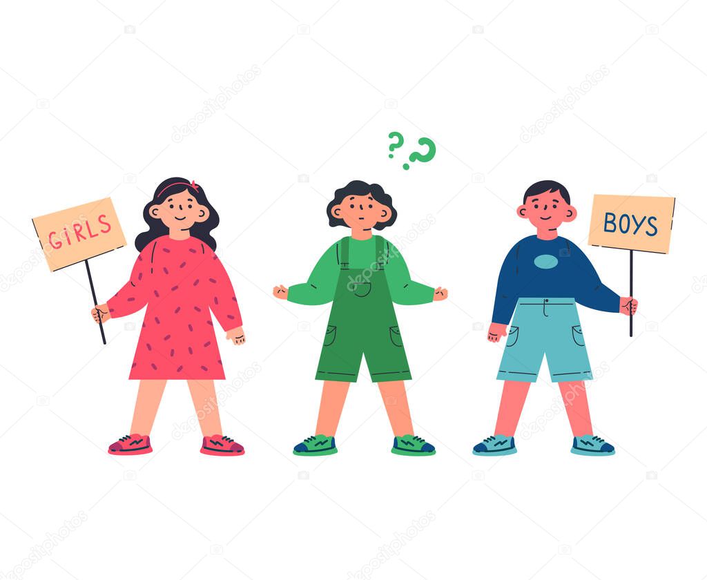 Girl, boy and gender neutral child standing 