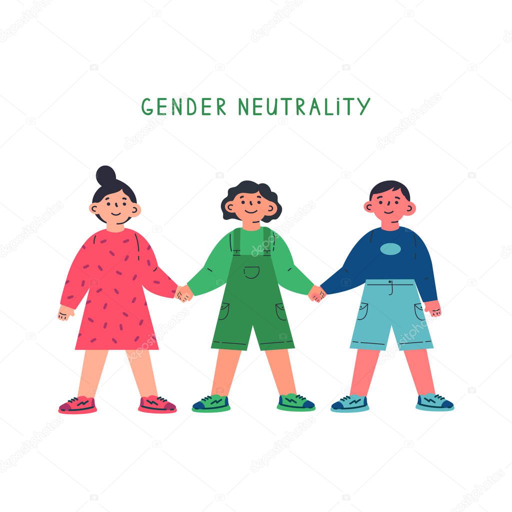 Girl, boy and gender neutral child holding hands