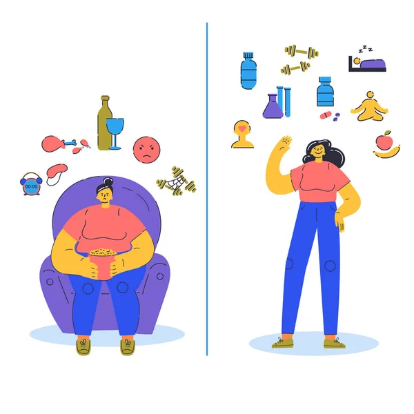 Biohacking Vector Illustration Biological Health Engineering Angry Woman Bad Habits — 스톡 벡터