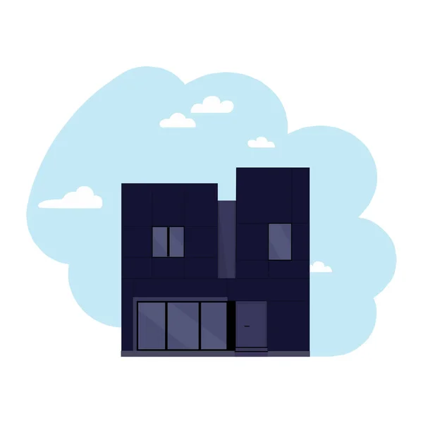 空の背景に家 商業ビル インフォグラフィック イラストに適しています フラット漫画スタイルでカラフルなベクトルイラスト — ストックベクタ