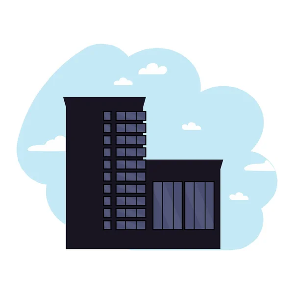 黒のビジネスセンターの建物 現代都市の家 空の背景に塔 商業ビル 図に適し インフォグラフィック イラスト フラット漫画スタイルでカラフルなベクトルイラスト — ストックベクタ