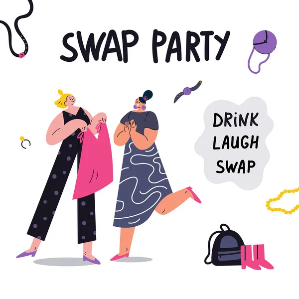 Νεαρά Κοινωνικά Και Οικολογικά Υπεύθυνα Κορίτσια Στο Fashion Swap Party — Διανυσματικό Αρχείο