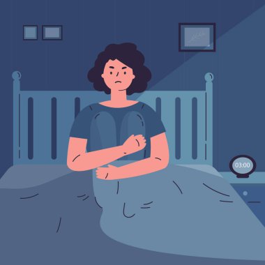 Geceleri uykusuzluk çeken depresif bir kadın.