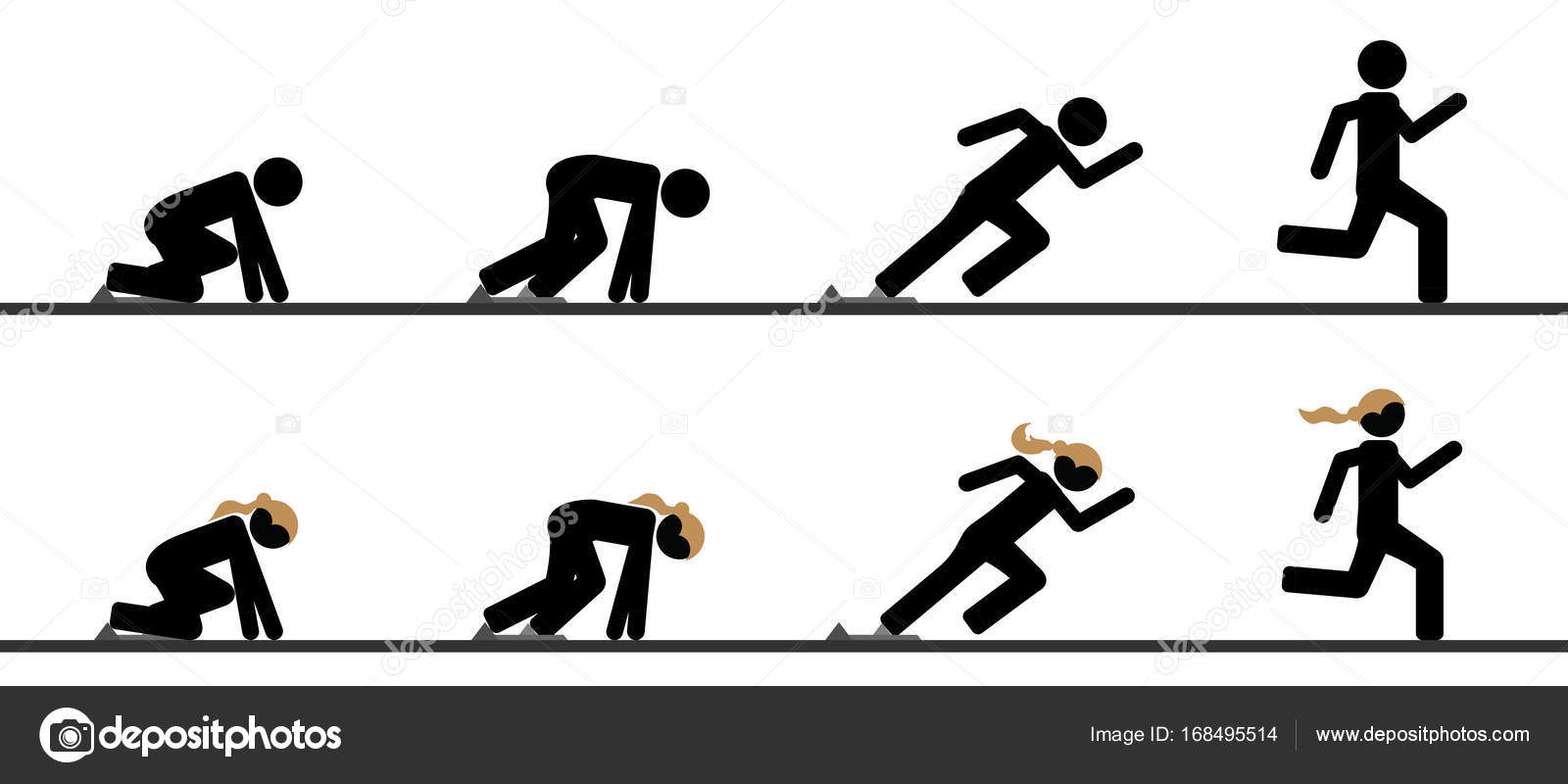 Corredores en bloques de salida en diferentes fases vector, gráfico
