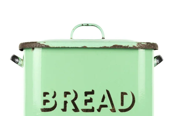 Wording Side Vintage 1930S British Green Enamel Bread Bin Potential — Stock Photo, Image