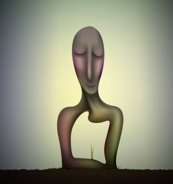 adam ruhu içinde mutlu ve memnun soul, doğa duygu, Sürrealizm heykel gülümseme, rüya toprak,