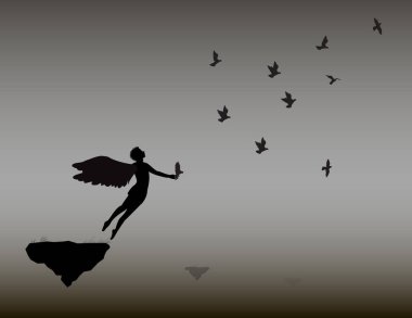 melek sinekler güvercinler, siyah ve beyaz, sürü ile fly away, göklerin üzerinde hayat