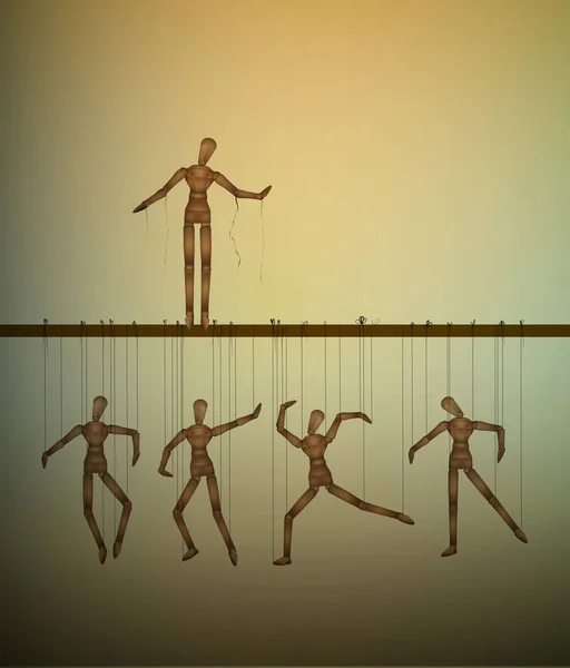 Ücretsiz kavramı, iş parçacığı olmadan bir kukla ve birçok marionettes asılı olması,