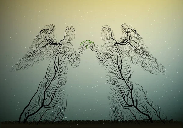 Δέντρο σιλουέτες μοιάζει με ένα άγγελοι, άνθρωποι σαν φυτό, — Διανυσματικό Αρχείο