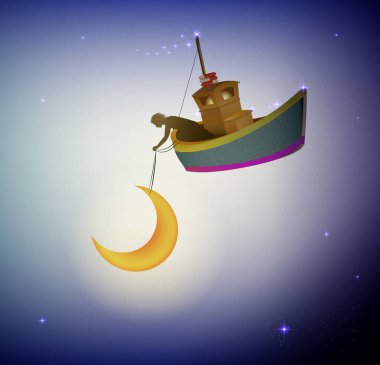 Peri teknede peri dreamland denizci göklerin, harikalar gece alt ay tutan peri çocuk,