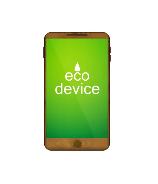 Smartphone de madeira no fundo branco, conceito de material ecológico, ideia eco devive , —  Vetores de Stock