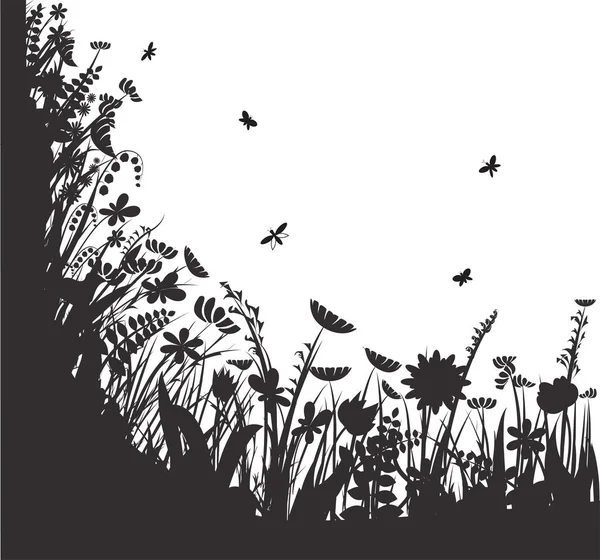 shadows flowers, summer round, vector, black and white,