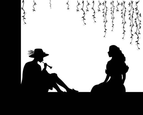 在阳台上, 浪漫的约会, 两个降低, 浪漫的旋律, 老式的日期, — 图库矢量图片