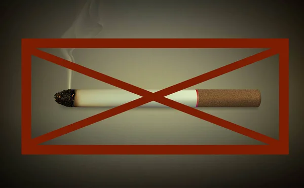 Zakaz palenia, realistyczne papierosa dymem, skrzyżowane z czerwona linia, pojęcia dla niepalących, — Wektor stockowy