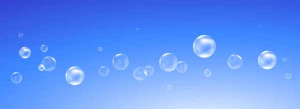 Bubbles floating or flying in row on blue background, — Stock Vector