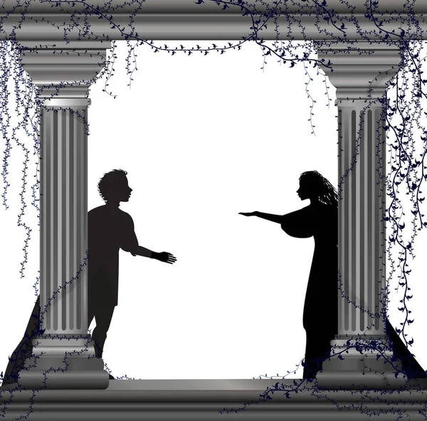 Shakespeare s play Roméo et Juliette, rendez-vous romantique, silhouette, histoire d'amour , — Image vectorielle