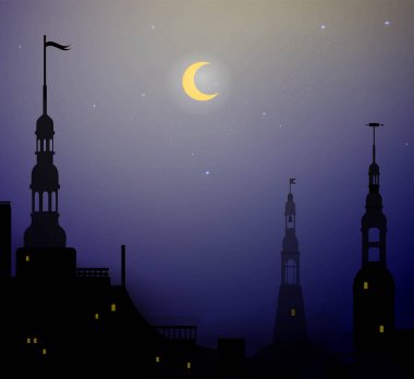 gece Kulesi, eski şehirde güzel bir gece,