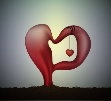 gerçeküstü aşk fikir veya kavram, Salvador Dali simgesi içinde küçük kırmızı kalpli yumuşak kırmızı kalp, sevgi, aşk ve tutku, Sevgililer s yumuşak romantik rüya anıt,